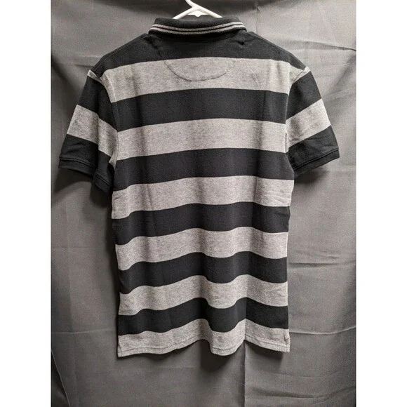 Timberland Black Grey Wide Striped Cotton Polo Shirt Men Size Large Nwt - Picture 2 of 6
